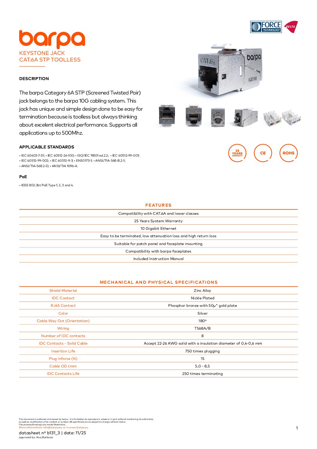 Keystone – RJ45 Cat.6A – STP – 1.0 - Datasheet