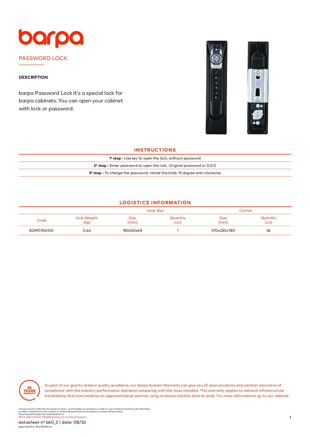 Lock with Password - Datasheet