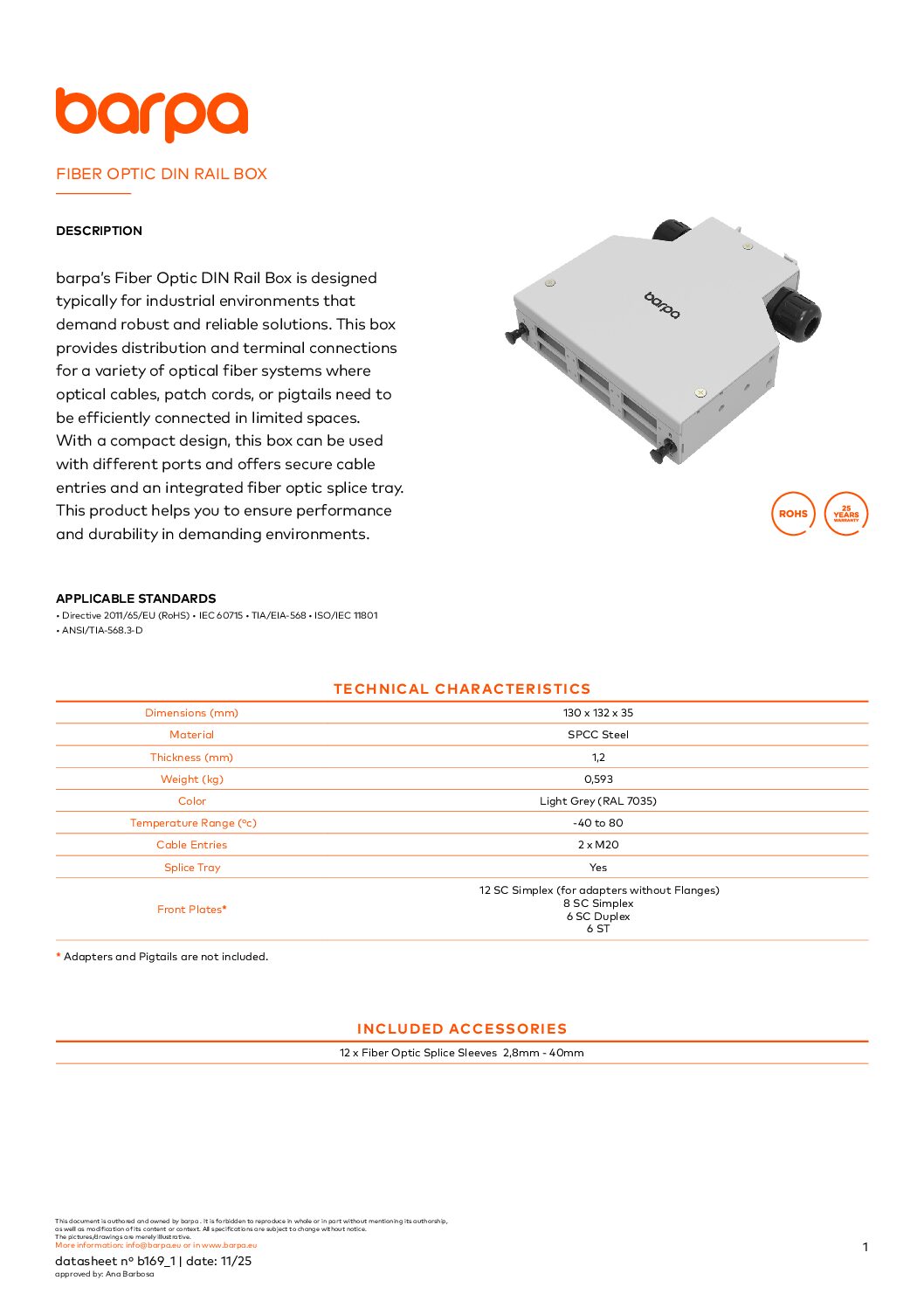 Fiber Optic DIN Rail Box - Datasheet
