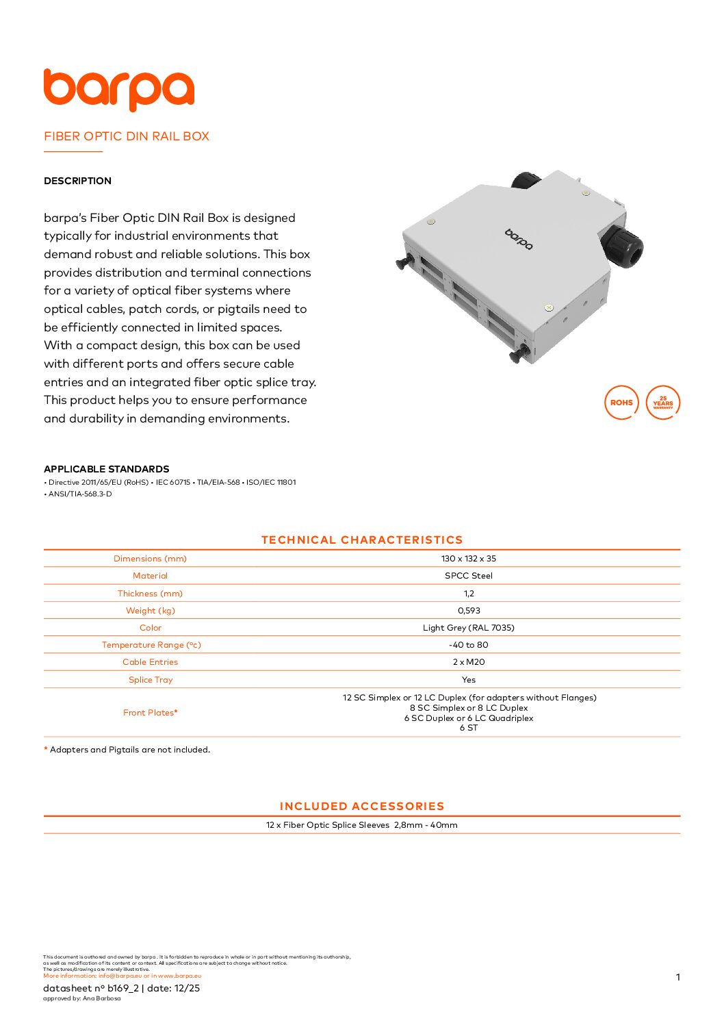 Fiber Optic DIN Rail Box - Datasheet