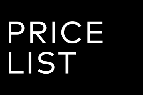 Black background with white text reading Price List