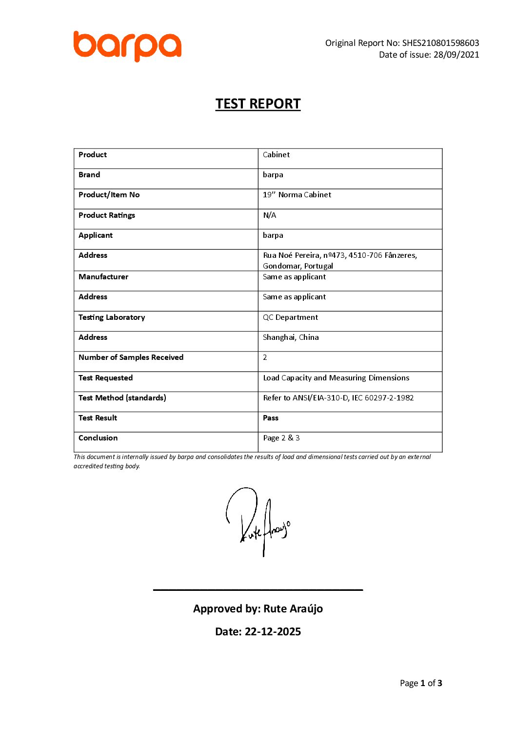 Network Cabinet - Norma - Test Report