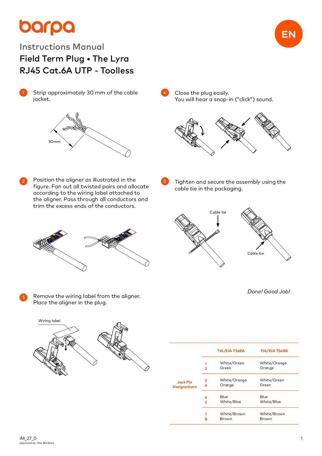 Field Term Plug The Lyra RJ45 Cat.6A UTP - Instruction Manual