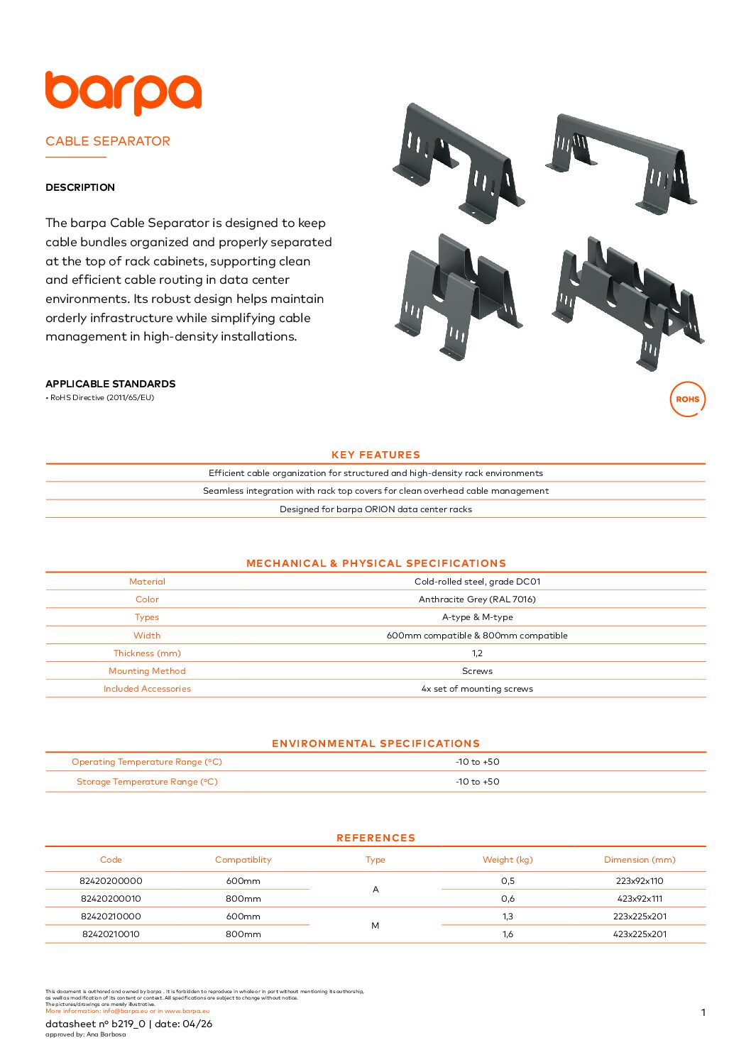 Cable Separator - Datasheet