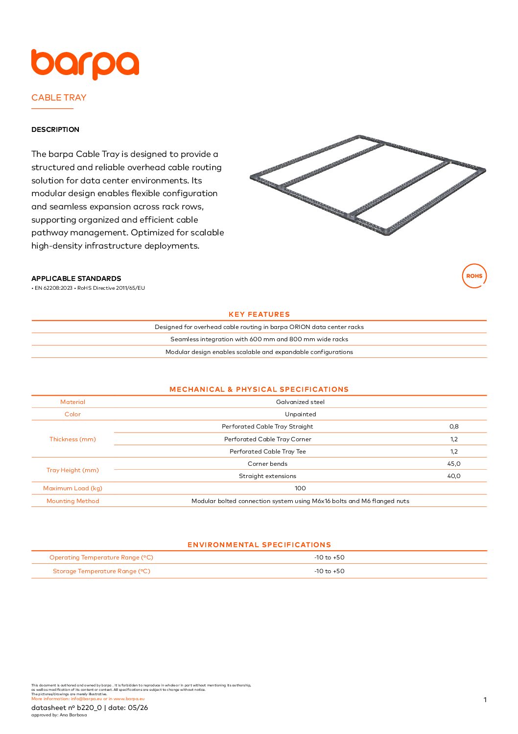 Cable Tray - Datasheet