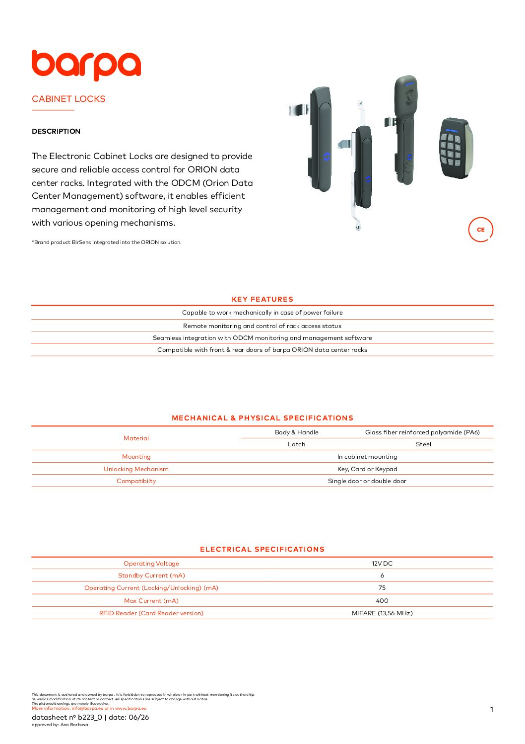 Cabinet Locks - Datasheet