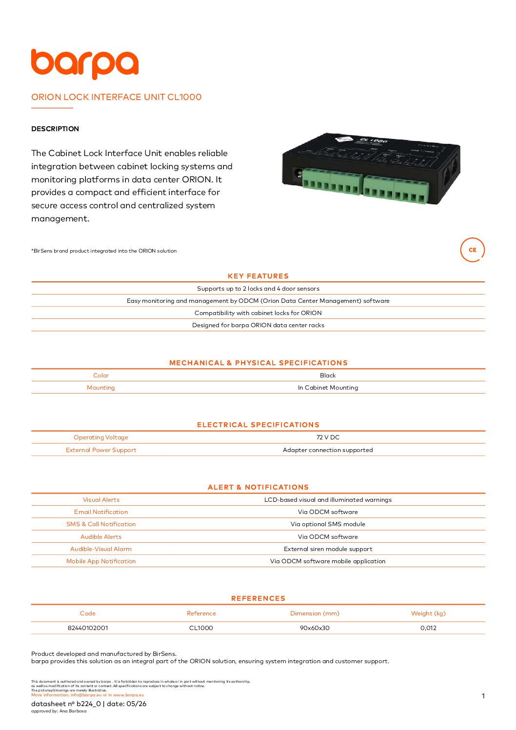 Cabinet Lock Interface Unit CL1000 - Datasheet