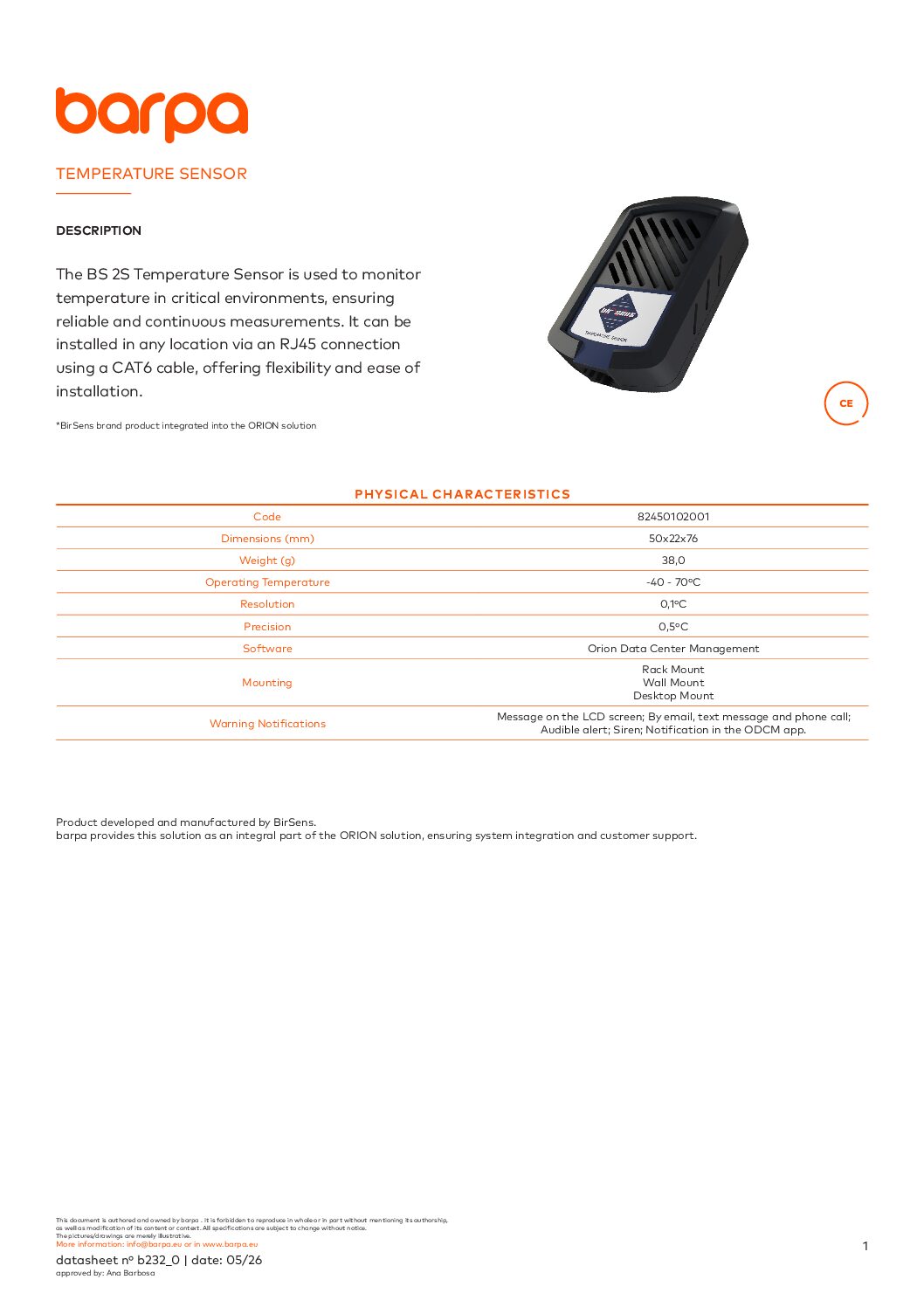 Temperature Sensor - Datasheet