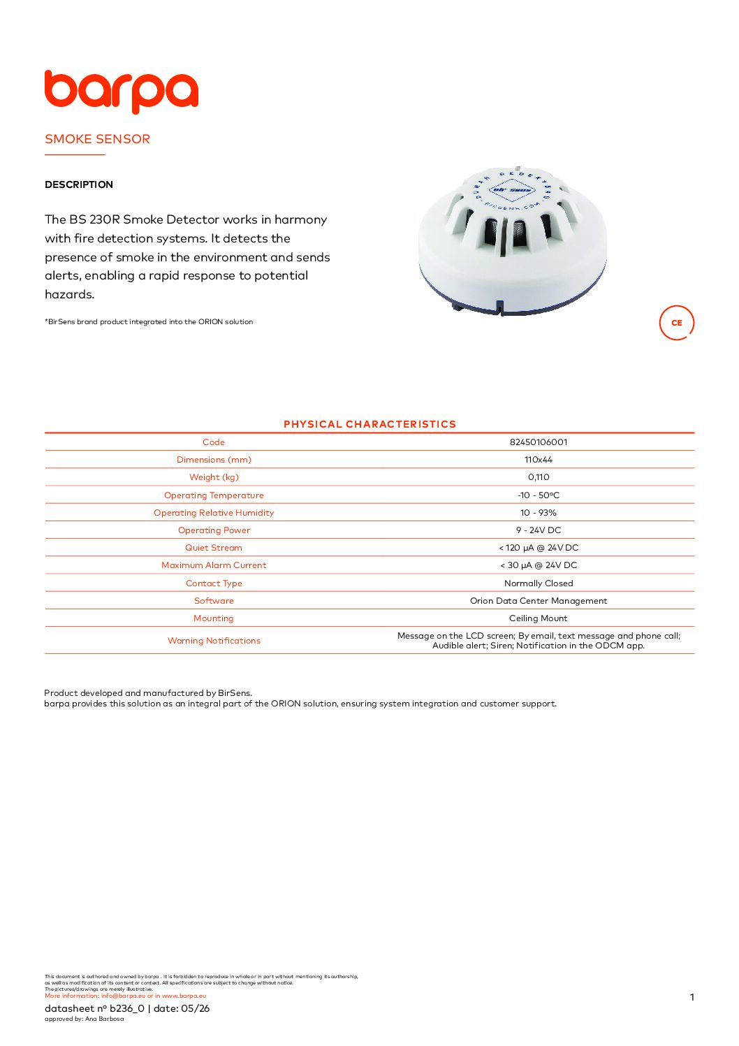 Smoke Sensor - Datasheet