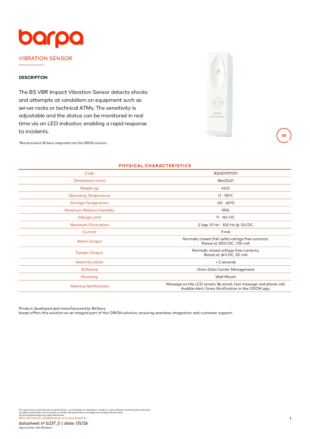 Vibration Sensor - Datasheet