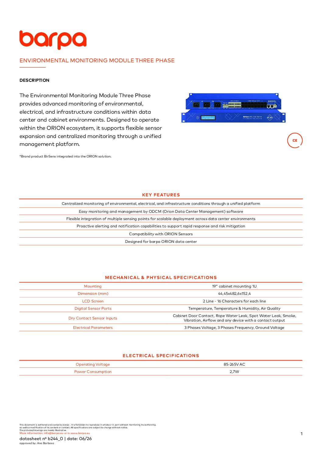 Environmental Monitoring Module Three Phase - Datasheet